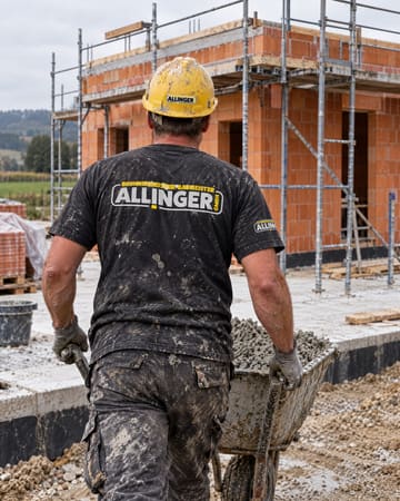 KI-generiertes Bild: Rohbau eines Einfamilienhauses aus Ziegelmauerwerk