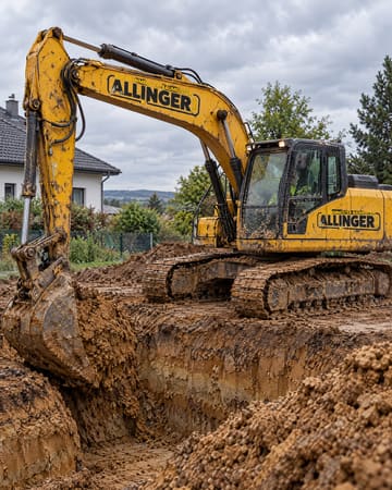 KI-generiertes Bild: Bagger beim Aushub einer Baugrube