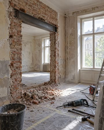 KI-generiertes Bild: Wanddurchbruch bei einer Altbausanierung