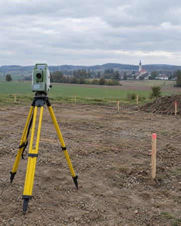 KI-generiertes Bild: Vermessung eines Grundstücks mit einem Tachymeter