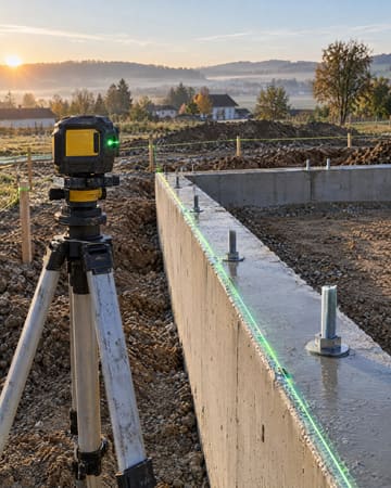 KI-generiertes Bild: Laser-Nivelliergerät an einem Fundament